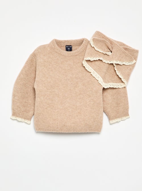 Ensemble bébé fille 2 pièces - pull + foulard avec détails en macramé - Kiabi