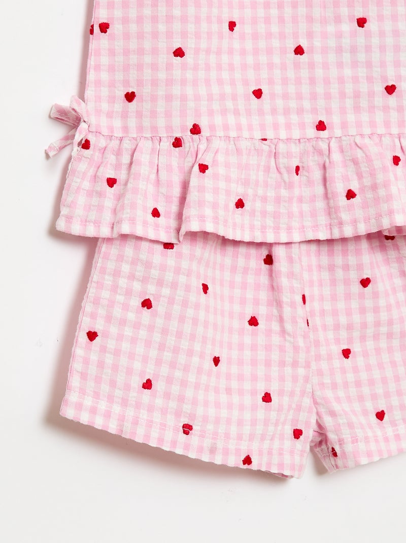 Ensemble blouse + short à motif vichy -  2 pièces Rose - Kiabi