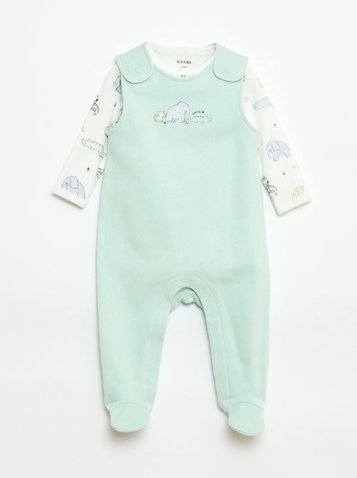 Ensemble body manches longues + salopette avec pieds - Kiabi