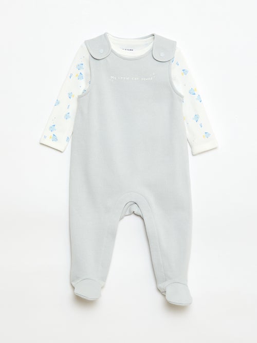 Ensemble body manches longues + salopette avec pieds - Kiabi