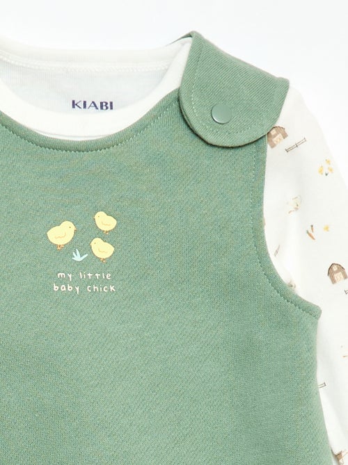 Ensemble body manches longues + salopette avec pieds - Kiabi