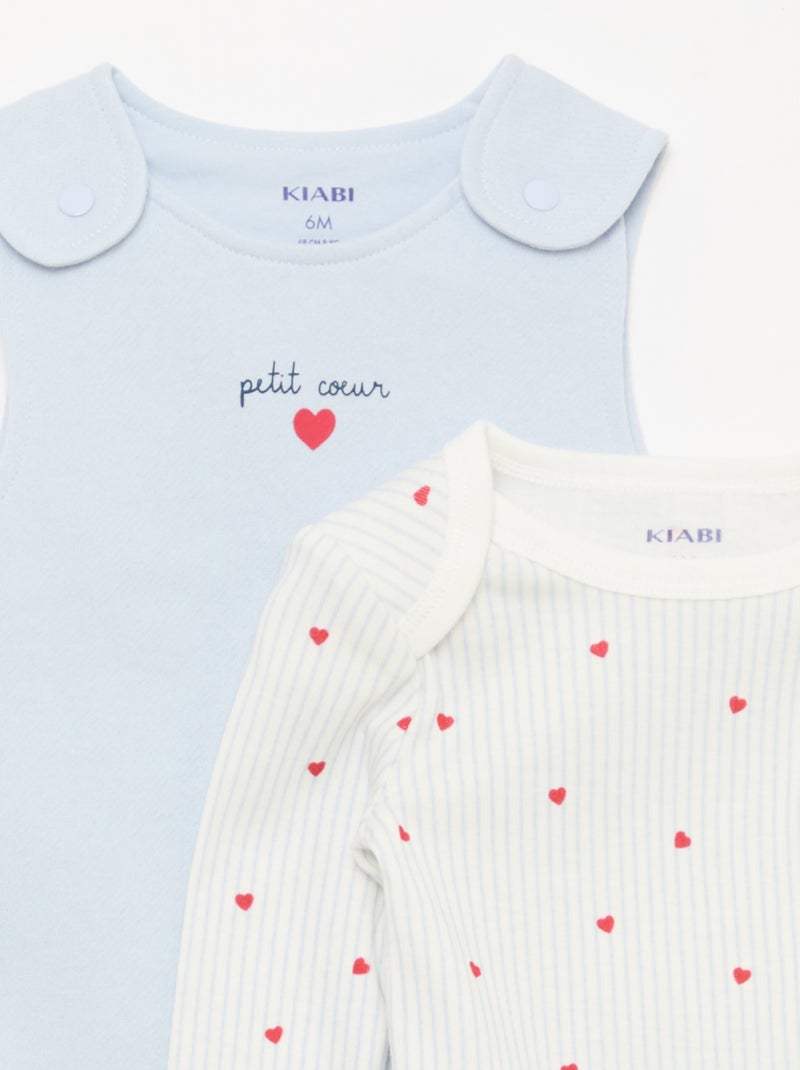 Ensemble body manches longues + salopette avec pieds Bleu - Kiabi