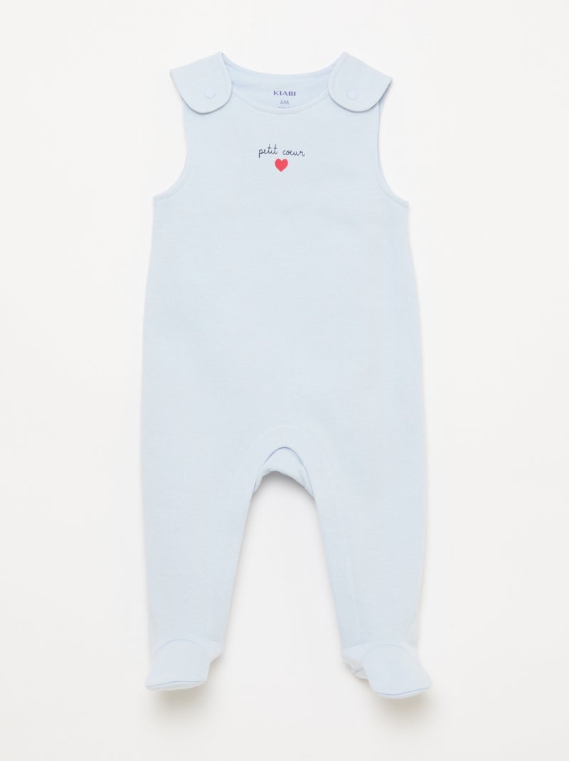 Ensemble body manches longues + salopette avec pieds Bleu - Kiabi