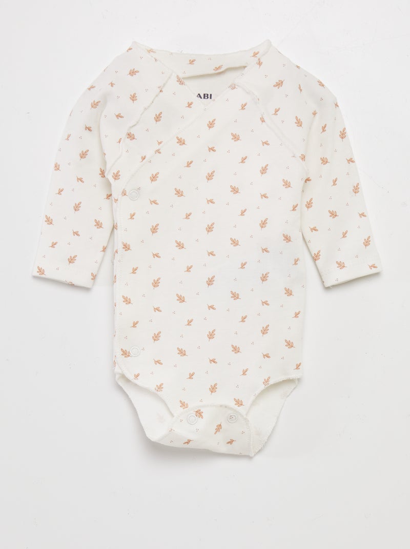 Ensemble body + pantalon avec pieds + bonnet Blanc 'feuille' - Kiabi
