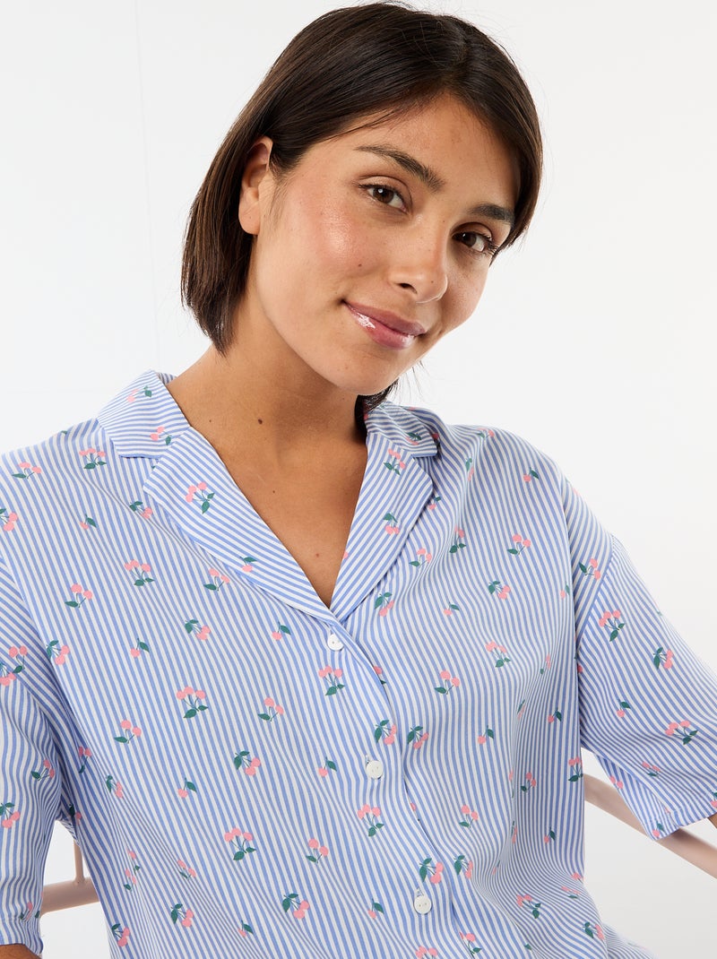 Ensemble chemisier de nuit rayé all-over Bleu - Kiabi