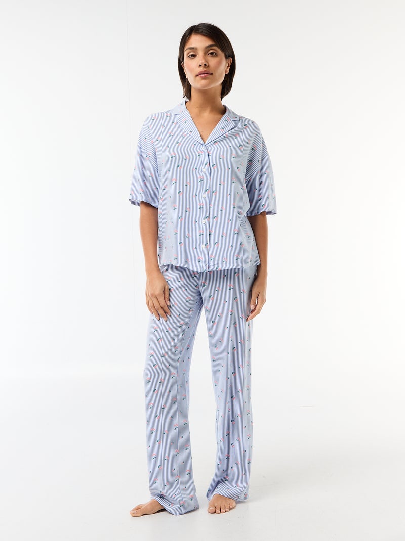 Ensemble chemisier de nuit rayé all-over Bleu - Kiabi