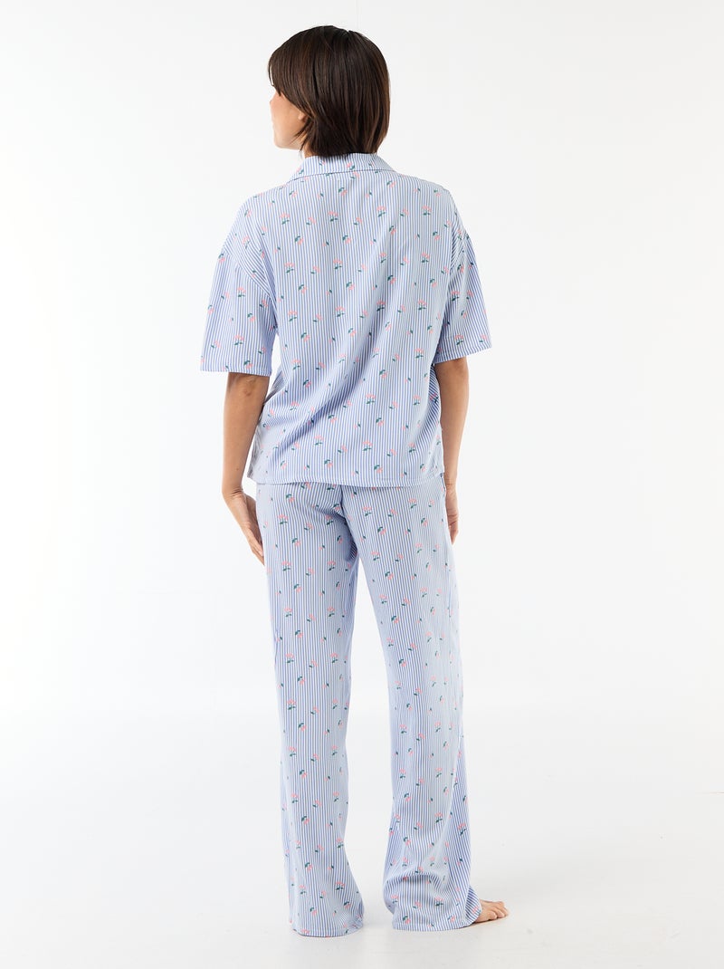 Ensemble chemisier de nuit rayé all-over Bleu - Kiabi