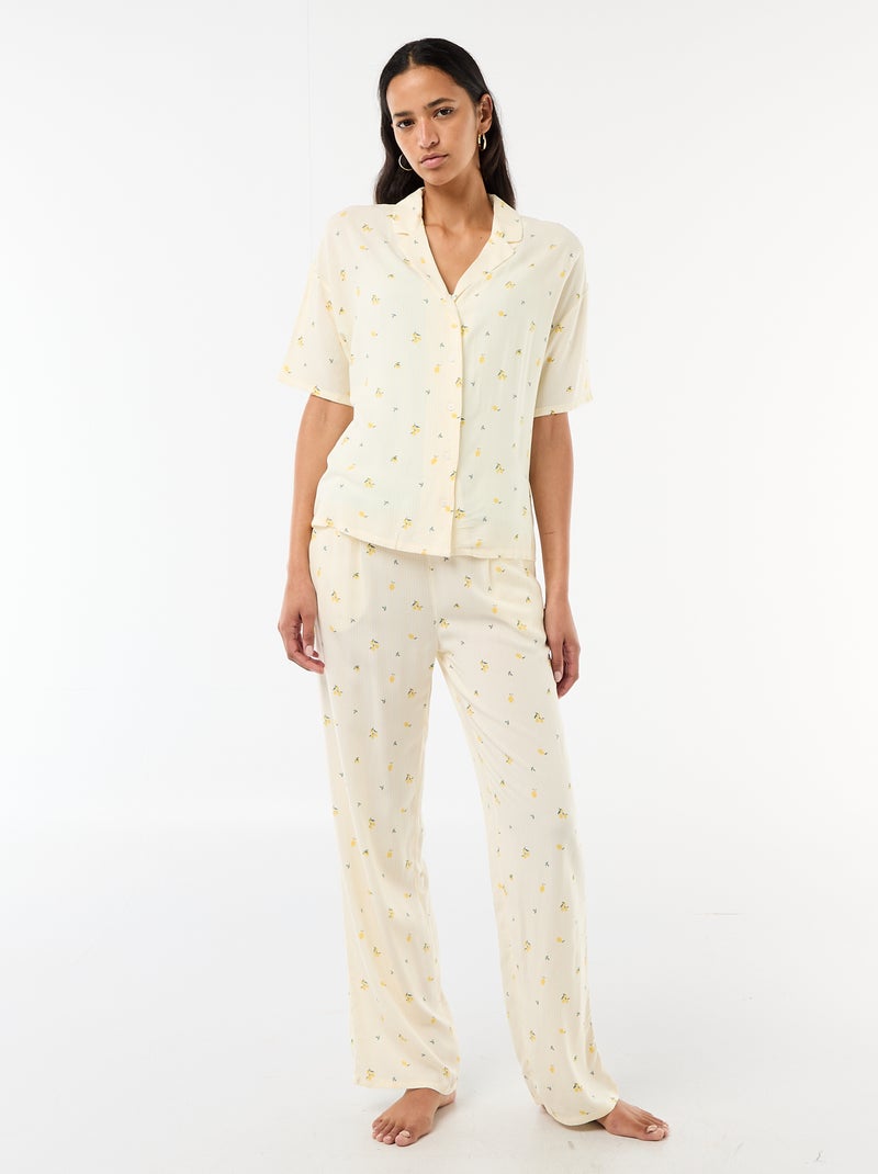Ensemble chemisier de nuit rayé all-over Jaune - Kiabi