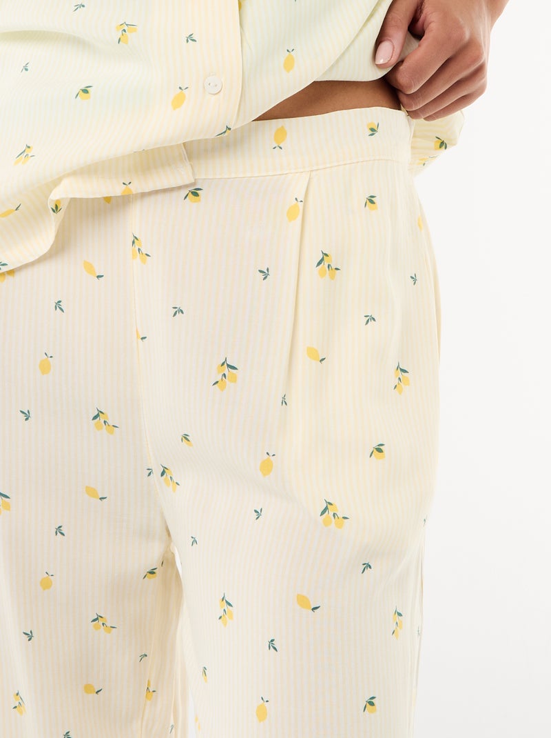 Ensemble chemisier de nuit rayé all-over Jaune - Kiabi
