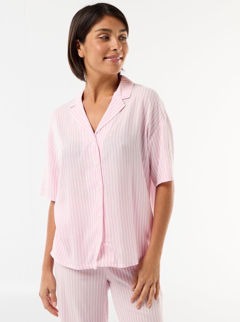 Ensemble chemisier de nuit rayé Rose - Kiabi