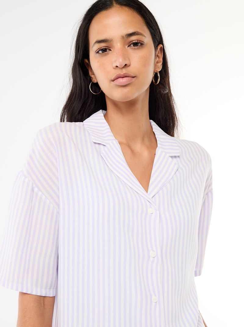 Ensemble chemisier de nuit rayé Violet - Kiabi
