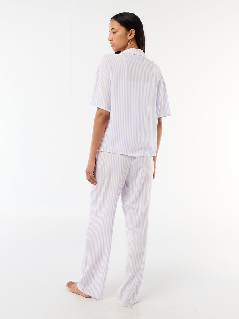 Ensemble chemisier de nuit rayé Violet - Kiabi