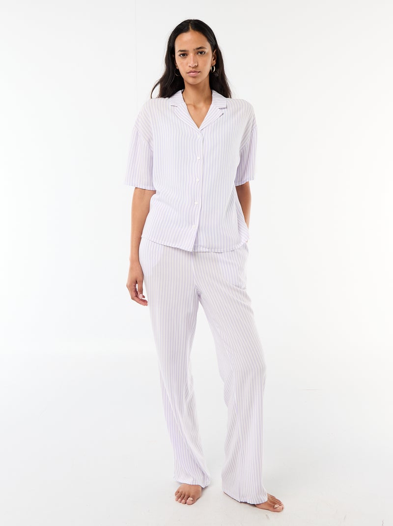 Ensemble chemisier de nuit rayé Violet - Kiabi