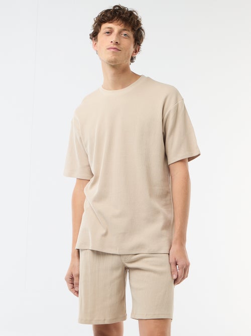 Ensemble court de pyjama en nid d'abeilles - 2 pièces - Kiabi