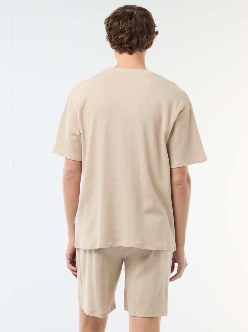 Ensemble court de pyjama en nid d'abeilles - 2 pièces Beige - Kiabi