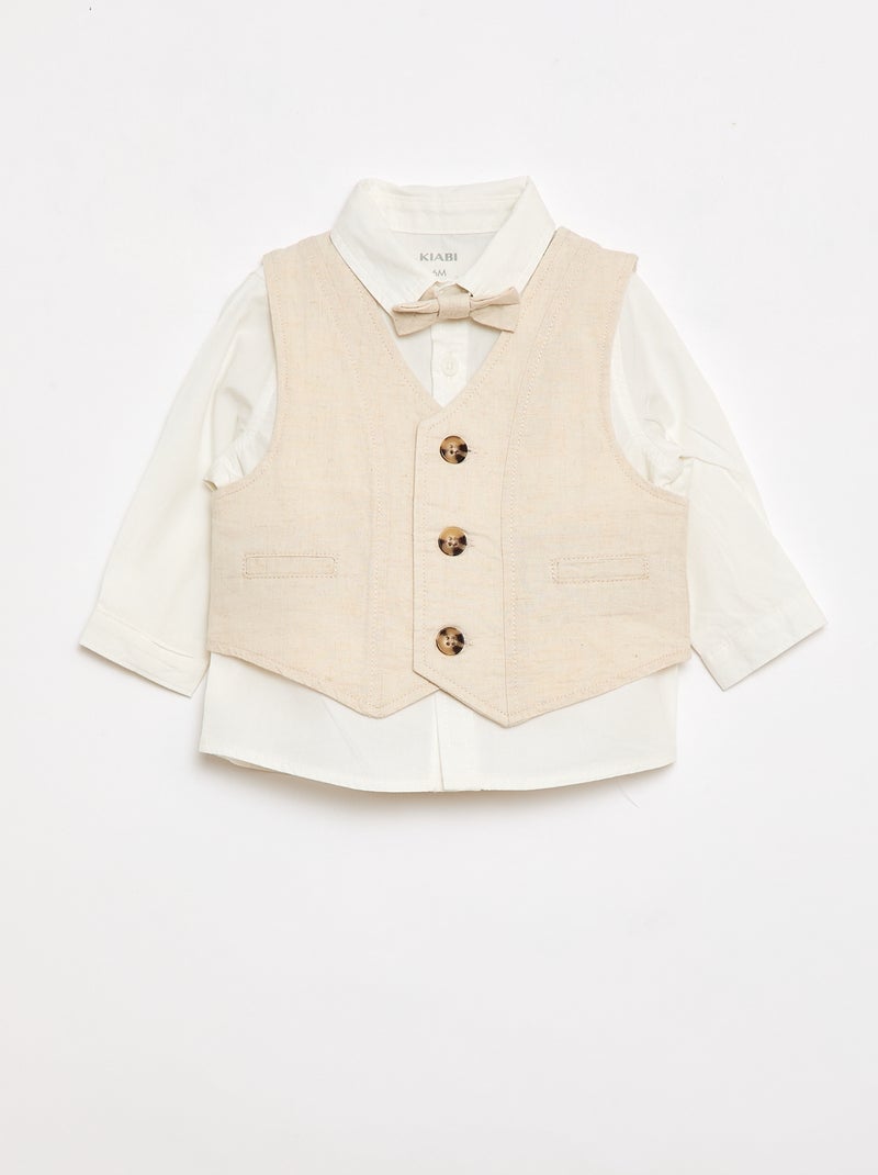 Ensemble de cérémonie 4 pièces en coton et lin Beige - Kiabi