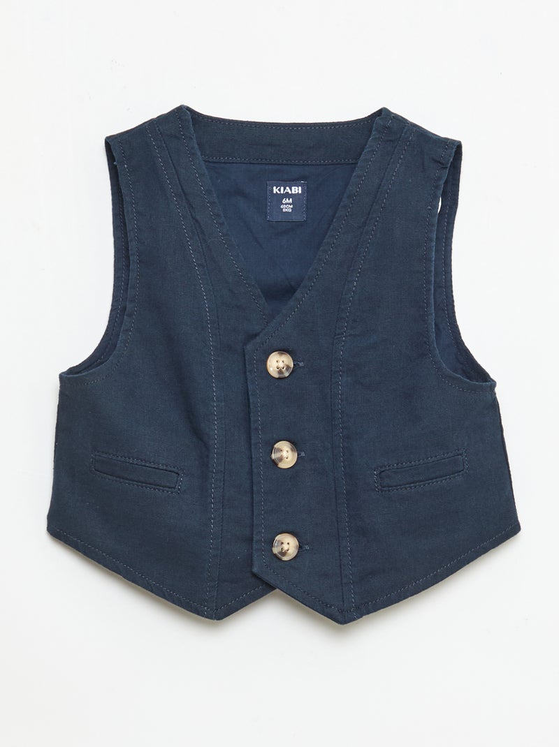 Ensemble de cérémonie 4 pièces en coton et lin Bleu - Kiabi