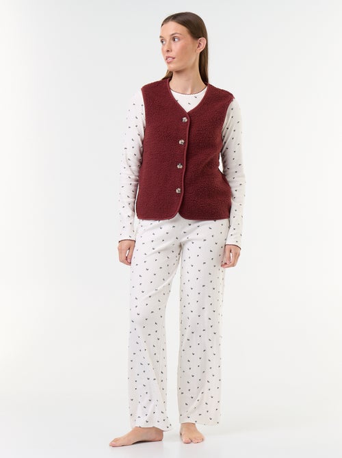 Ensemble de pyjama de Noël en maille pointelle + gilet effet moutonné - 3 pièces - Kiabi