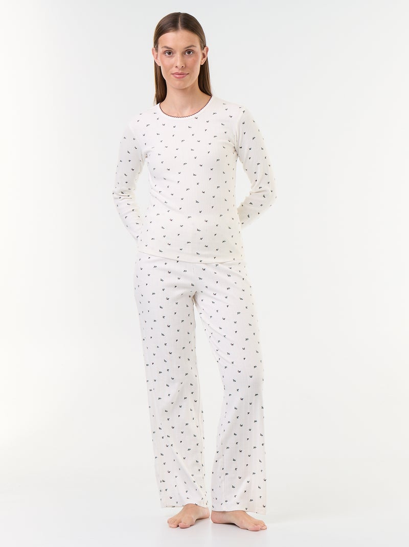 Ensemble de pyjama en maille pointelle + gilet effet moutonné - 3 pièces Blanc - Kiabi