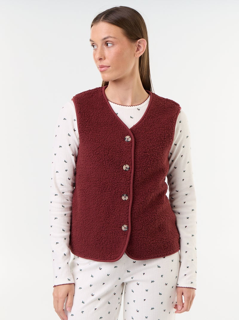 Ensemble de pyjama en maille pointelle + gilet effet moutonné - 3 pièces Blanc - Kiabi