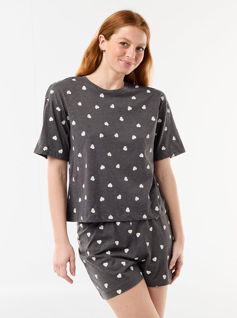 Ensemble de pyjama haut + short en jersey coton Gris - Kiabi