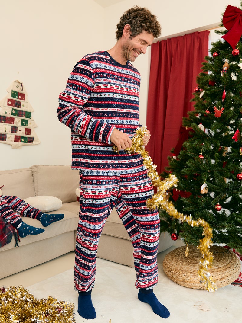 Ensemble de pyjama imprimé jacquard 'Noël' 2 pièces en polaire Bleu - Kiabi