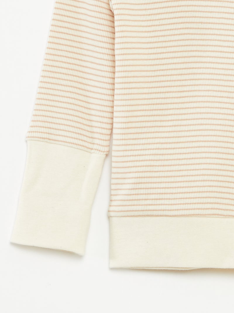 Ensemble de pyjama long t-shirt + pantalon à rayures - 2 pièces Beige - Kiabi