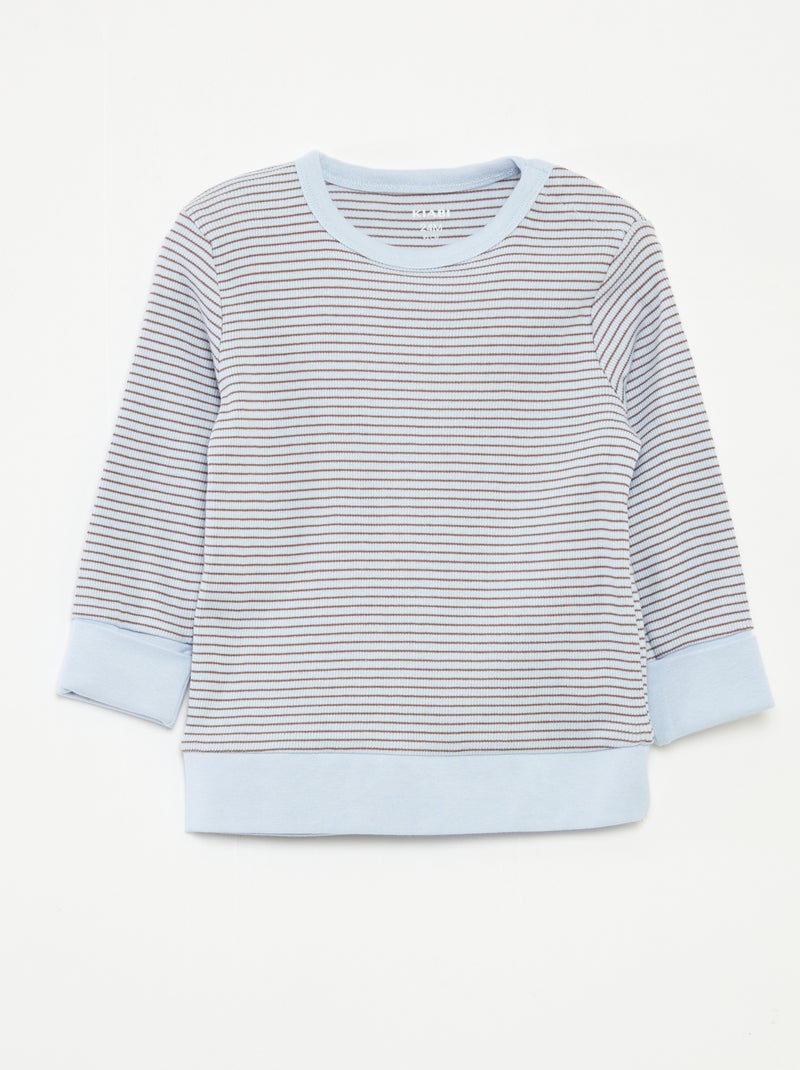 Ensemble de pyjama long t-shirt + pantalon à rayures - 2 pièces Bleu - Kiabi