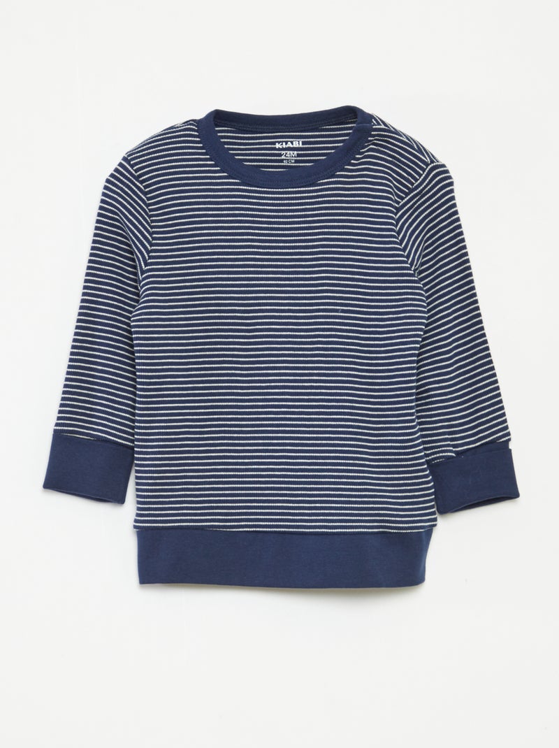 Ensemble de pyjama long t-shirt + pantalon à rayures - 2 pièces Bleu - Kiabi