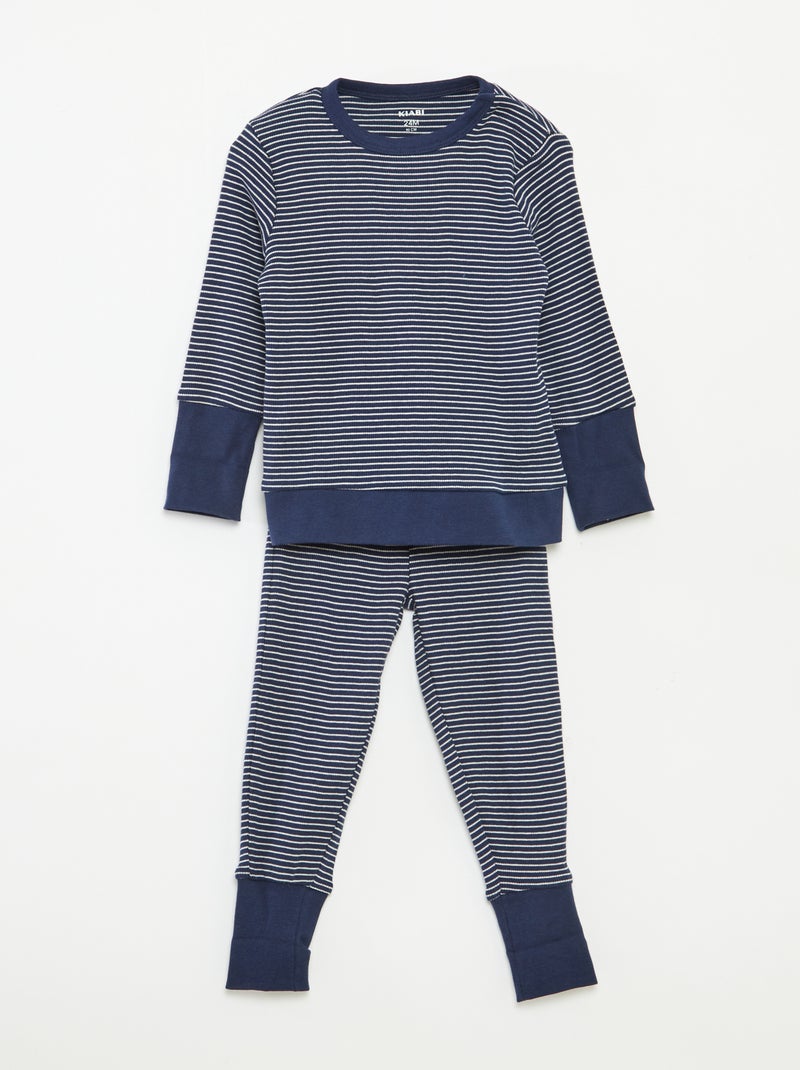 Ensemble de pyjama long t-shirt + pantalon à rayures - 2 pièces Bleu - Kiabi