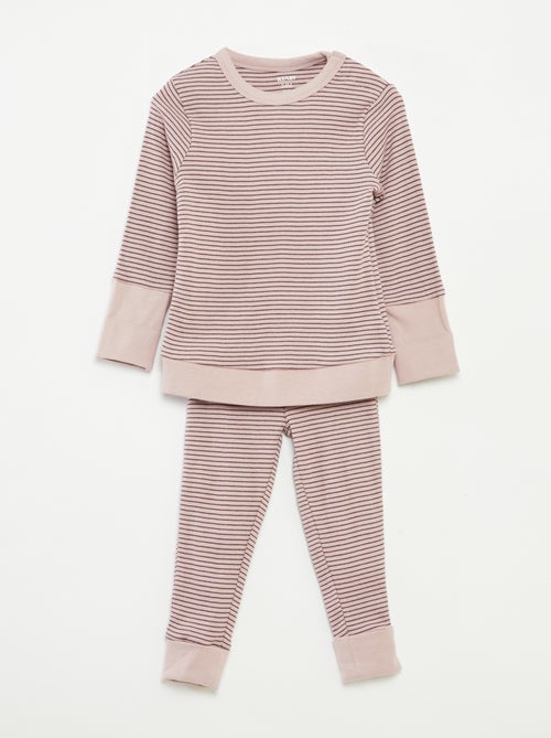 Ensemble de pyjama long t-shirt + pantalon à rayures - 2 pièces - Kiabi