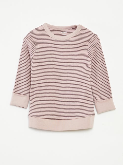 Ensemble de pyjama long t-shirt + pantalon à rayures - 2 pièces - Kiabi