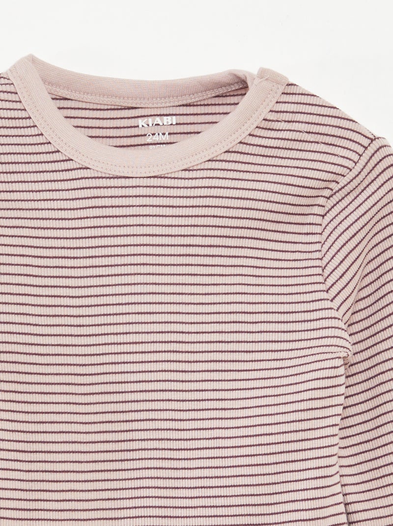 Ensemble de pyjama long t-shirt + pantalon à rayures - 2 pièces Violet - Kiabi