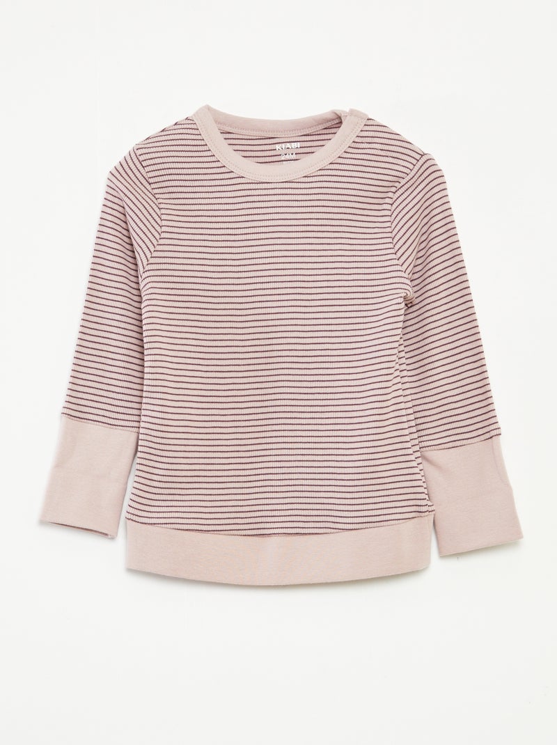 Ensemble de pyjama long t-shirt + pantalon à rayures - 2 pièces Violet - Kiabi