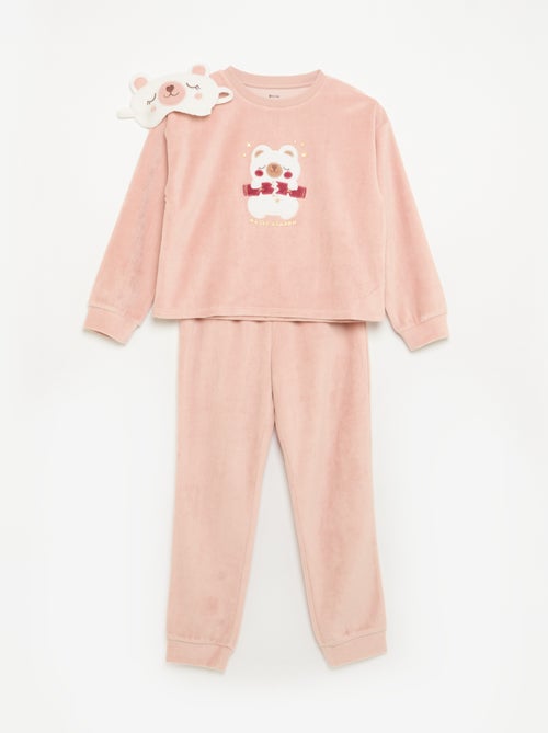 Ensemble en velours -  pyjama 2 pièces + masque de nuit - Kiabi