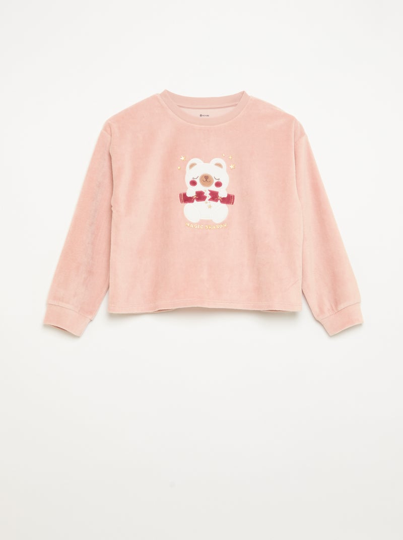 Ensemble en velours -  pyjama 'Noël' 2 pièces + masque de nuit Rose - Kiabi