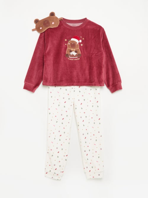 Ensemble en velours 'Noël' -  pyjama 2 pièces + masque de nuit - Kiabi