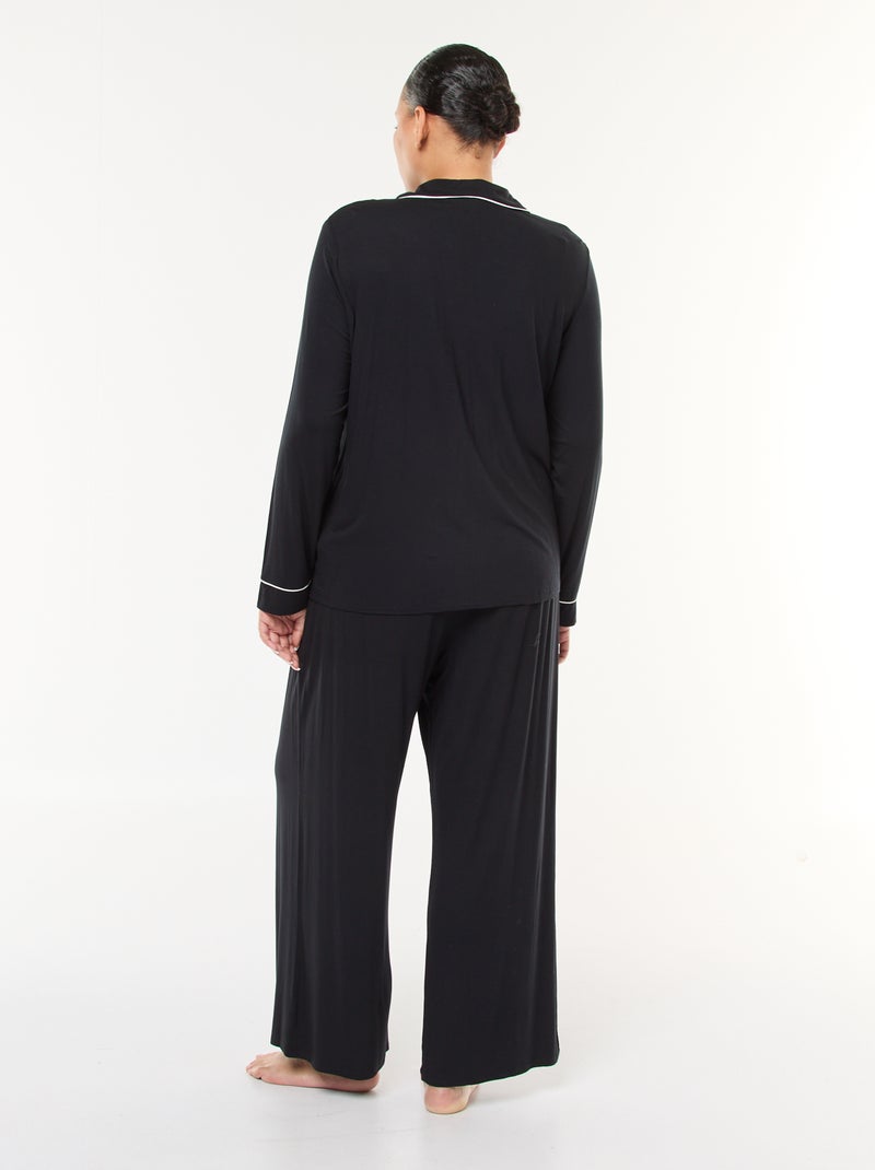 Ensemble pyjama long chemisier + pantalon - 2 pièces Noir - Kiabi