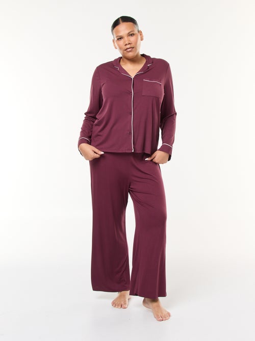 Ensemble pyjama long chemisier + pantalon - 2 pièces - Kiabi
