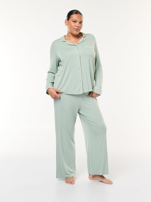 Ensemble pyjama long chemisier + pantalon - 2 pièces - Kiabi