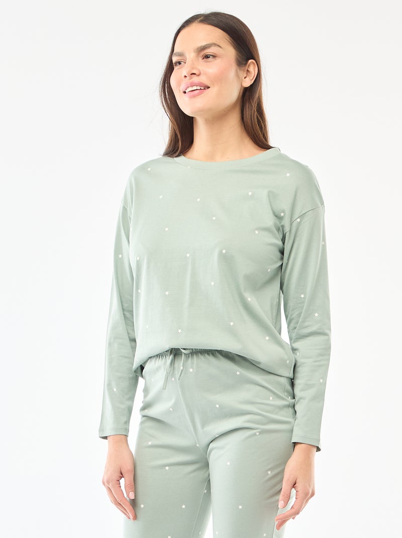 Ensemble pyjama long en coton - 2 pièces Vert - Kiabi