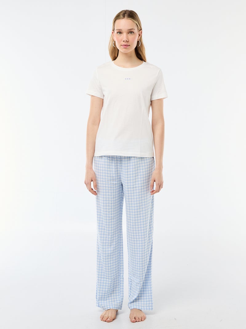 Ensemble pyjama long t-shirt + pantalon à carreaux -  2 pièces Bleu - Kiabi