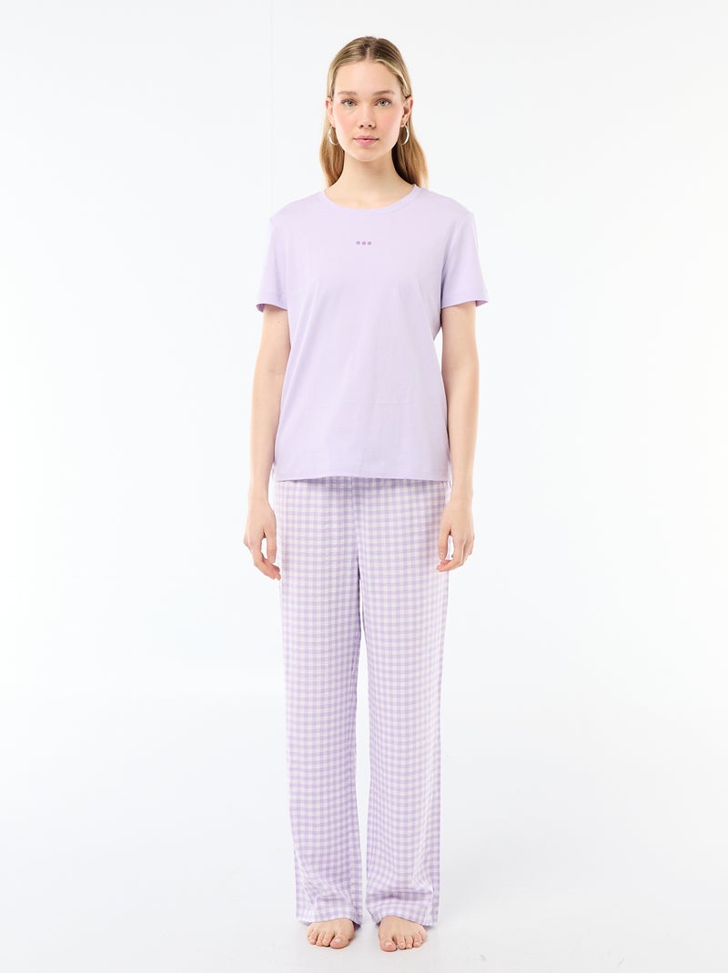 Ensemble pyjama long t-shirt + pantalon à carreaux -  2 pièces Violet - Kiabi