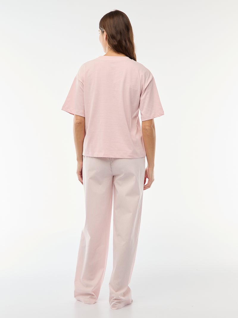 Ensemble pyjama t-shirt + pantalon en popeline 'Angel' - 2 pièces Rose - Kiabi