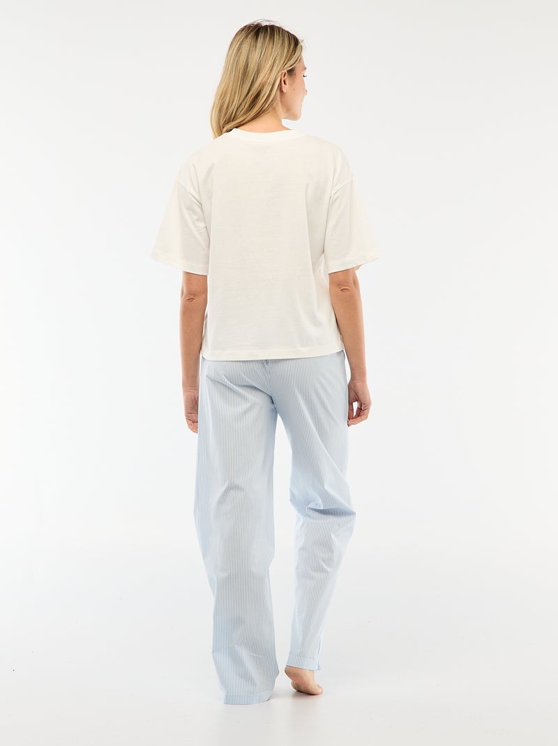 Ensemble pyjama t-shirt + pantalon en popeline 'Stitch' - 2 pièces Blanc - Kiabi