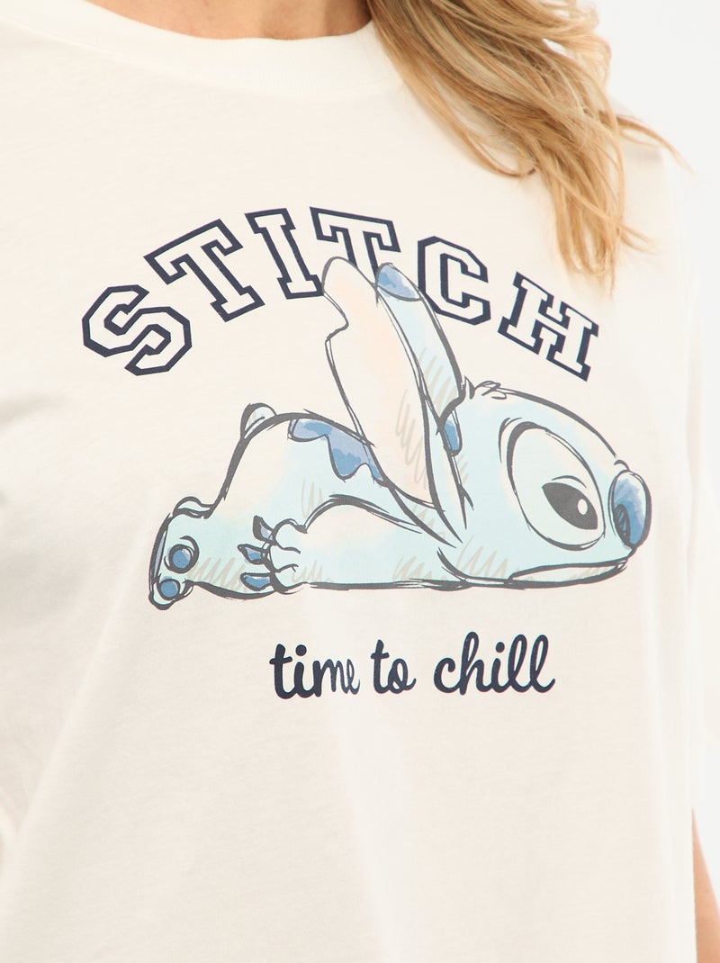 Ensemble pyjama t-shirt + pantalon en popeline 'Stitch' - 2 pièces Blanc - Kiabi