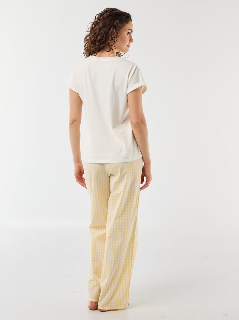 Ensemble pyjama tee-shirt + pantalon à carreaux - 2 pièces Jaune - Kiabi