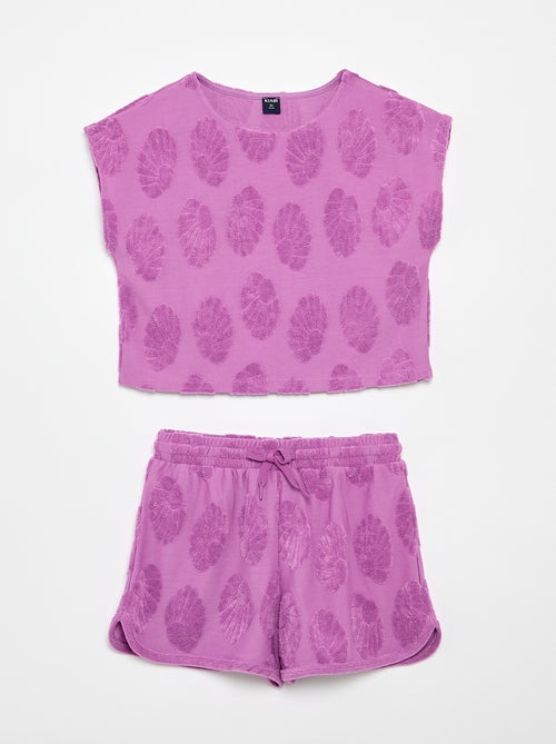 Ensemble short + T-shirt avec détails en maille bouclette - Kiabi