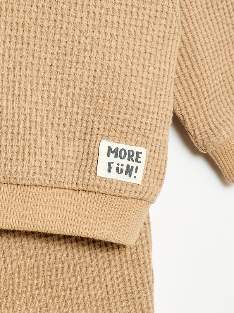 Ensemble sweat + pantalon en nid d'abeilles - 2 pièces Beige - Kiabi