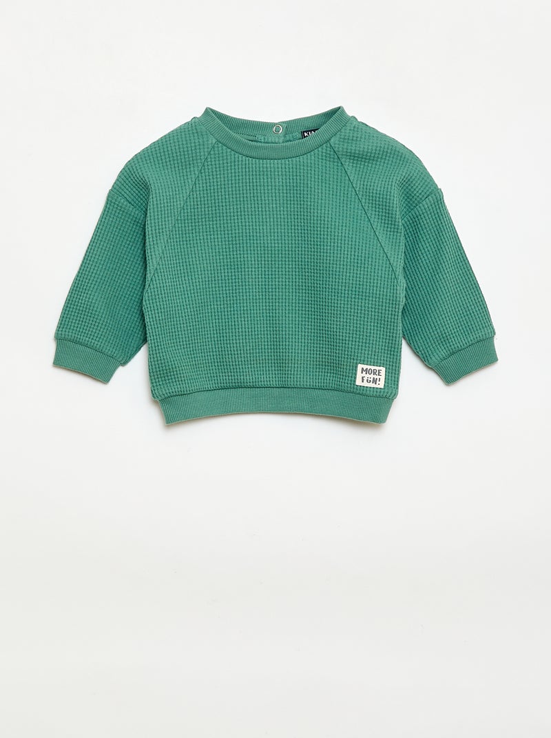 Ensemble sweat + pantalon en nid d'abeilles - 2 pièces Vert - Kiabi